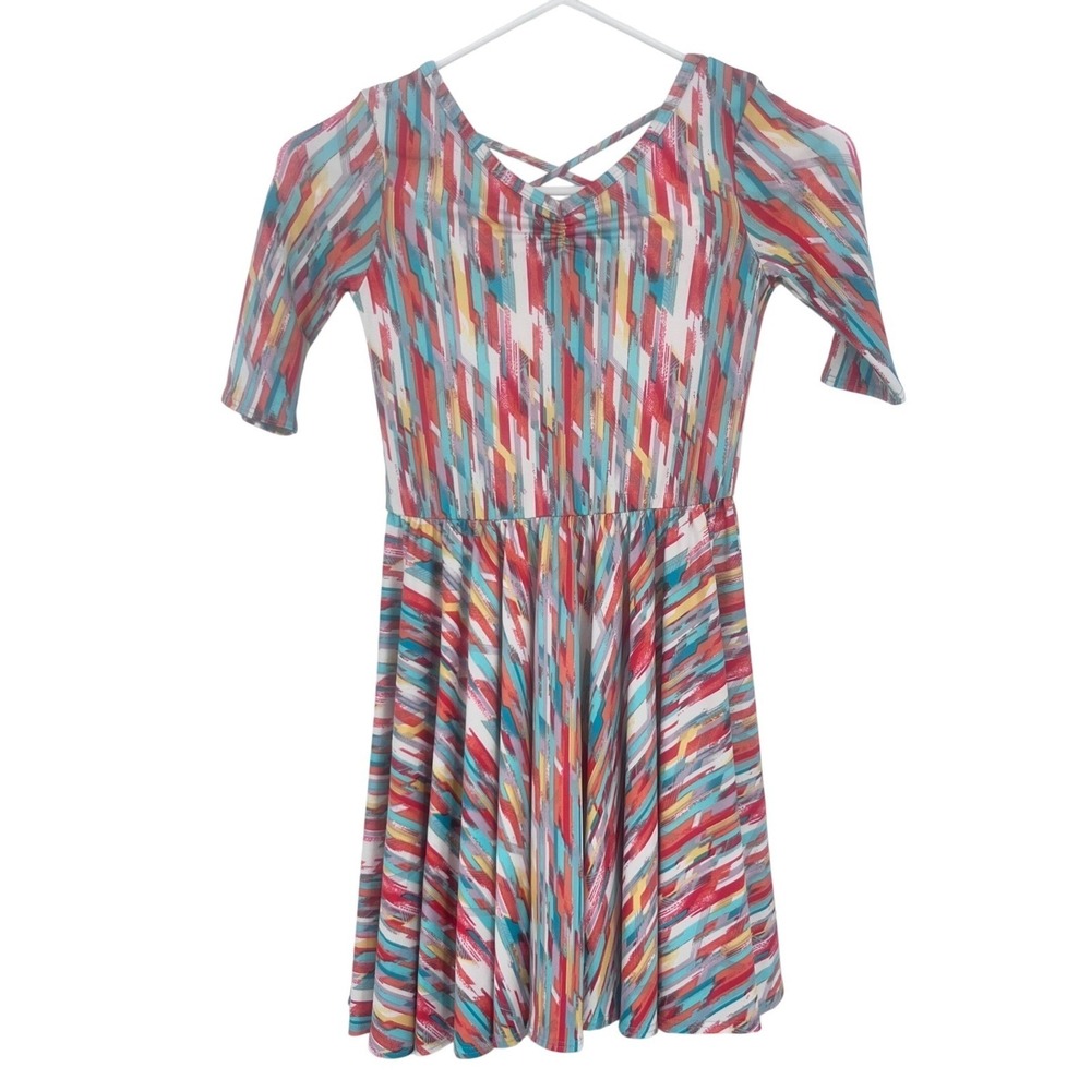 Dot Dot Smile Multicolor Geometric Skaler Dress Girls 7 Twirl Crossover Back NEW